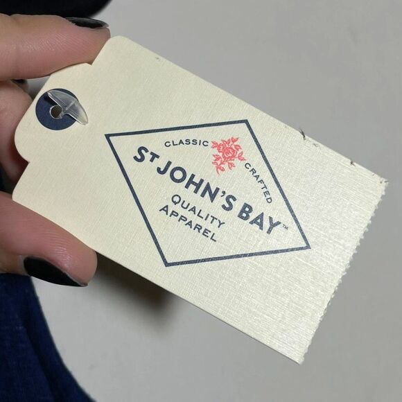 NWT St. John's Bay Navy Blue Embroidered Design Flowy Tank Top Size Small - Picture 10 of 11